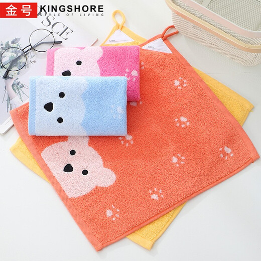 Gold number pure cotton cartoon couple children's household adult face wash square kindergarten face wash square lanyard square towel sweat-proof towel soft and absorbent 36*33CM (blue red 1 red) 3 pack
