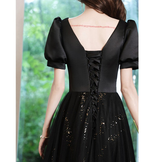 
Seidler high-end evening dress women's banquet temperament 2025 new strapless fairy style student long style host light luxury niche black L