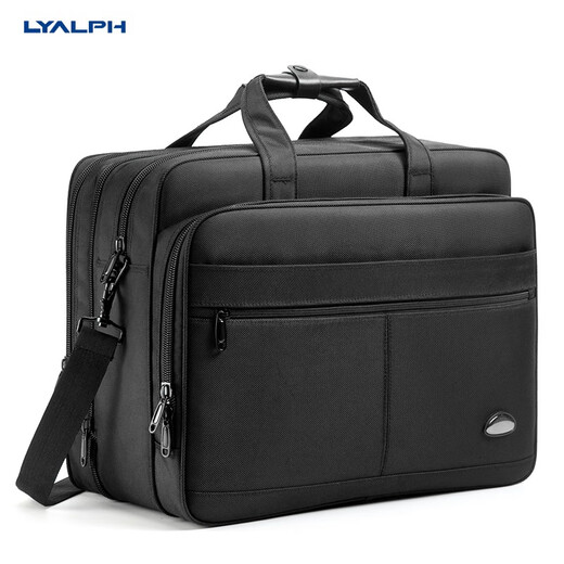 LYALPH briefcase waterproof extra large capacity 15.6 inches 19 nylon Oxford cloth computer portable men's shoulder document bag black 19 inches-6607 thickened 0 inches