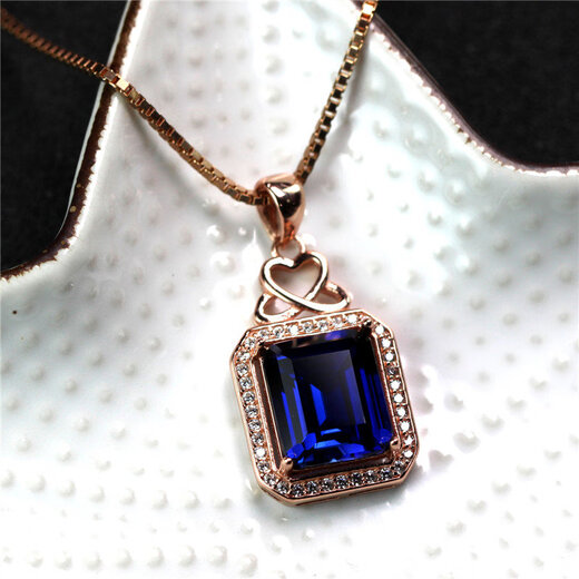 Zhuo Liang Collection Grade Rectangular Tanzanite Sapphire Pendant Necklace Women's Royal Blue Tanzanite Necklace White Gold (Main Stone 10X12mm) No Chain