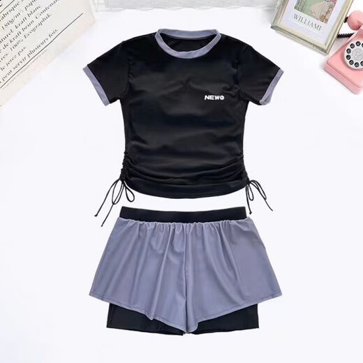Yarso sports large size swimsuit for women swimming pool special fat mm split conservative shorts shorts two-piece set 200 Jin [Jin equals 0.5 kg] swimsuit Swimming cap + 6167-powder powder 2XL (suitable for 115-130 Jin [Jin equals 0.5 kg])