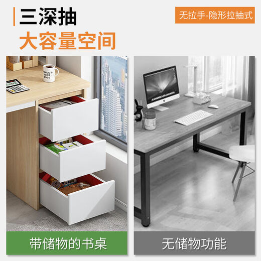 Jiajialin Computer Desk Desktop Bookshelf Bookcase Integrated Table and Chair Set Bedroom Study Table Student Writing Desk Upgraded Three Drawers Oak Color 120cm
