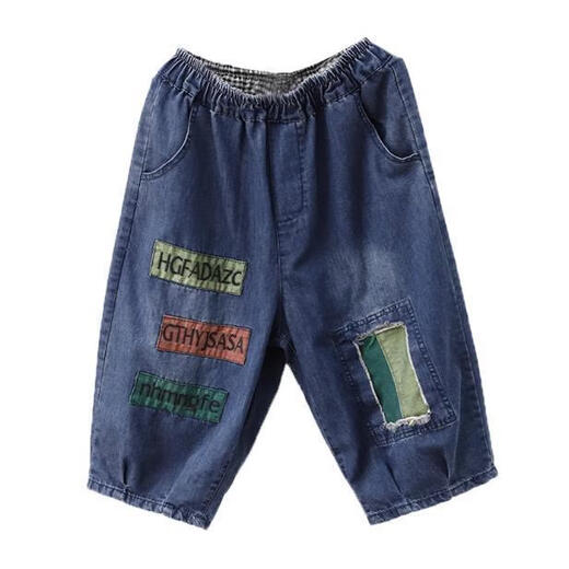 Jeans coupés kexin jeans moyens-jumeaux pour femmes en 2024 rétro littéraire d'été mince jeans patch féminin 1105 pantalon recadré bleu de haute qualité m recommandé 90-105jin [Jin est égal à 0,5 kg] Jin [Jin est égal à 0,5 kg]