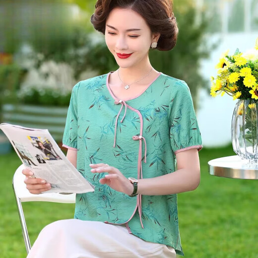 俞兆林（YUZHAOLIN）中年妈妈装夏装2024新款洋气中老年女装夏季短袖衬衫棉麻上衣套装 ASJAQs695ajs 米色 XL 建议85斤-105斤
