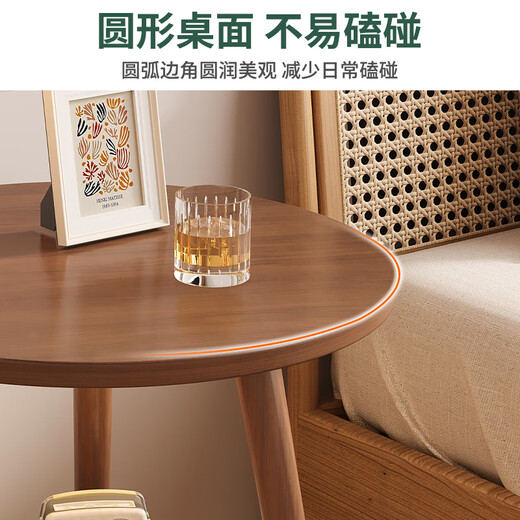 Shanshan wood art coffee table side table small table living room small apartment double-layer small round table bedside storage rack sofa side table