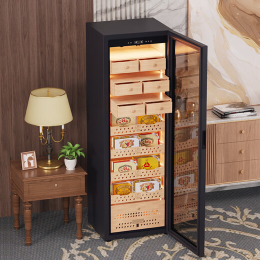 Baikelen Cigar Cabinet Constant Temperature and Humidity Spanish Cedar Wood Cigar Humidifier Household Compressor Air Cooler Precise Control Temperature and Humidity Independent Embedded WIFI Ammonia Removal Fingerprint Lock 1.6m丨Flagship Edition Cedar Wood Liner Full Basket丨288L Thin Section