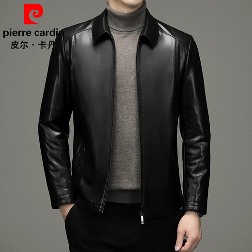 Pierre Cardin leather jacket men's autumn and winter warm velvet thickened PU leather jacket middle-aged dad wear business casual lapel leather jacket