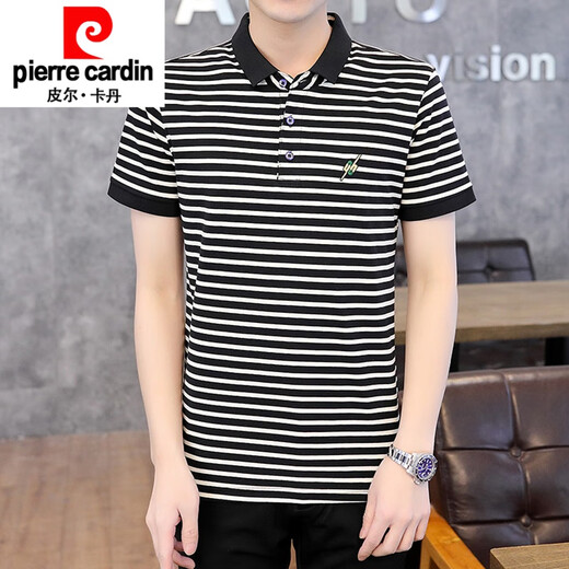 皮尔卡丹（pierre cardin）男士有带领短袖t恤2025夏季新款潮polo保罗衫条纹体恤新品针织 6627红色 S 165