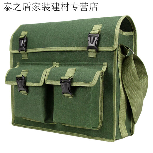 Yichen customized canvas tool bag, thickened and wear-resistant bricklayer storage bag, construction site carpentry repair, labor insurance, multi-functional plumber, green extra large double pocket bag 45*32*15 cm