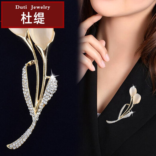 Duti's Korean style brooch for women, rhinestone corsage, accessories, brooch, collar pin, birthday gift, cat's eye tulip