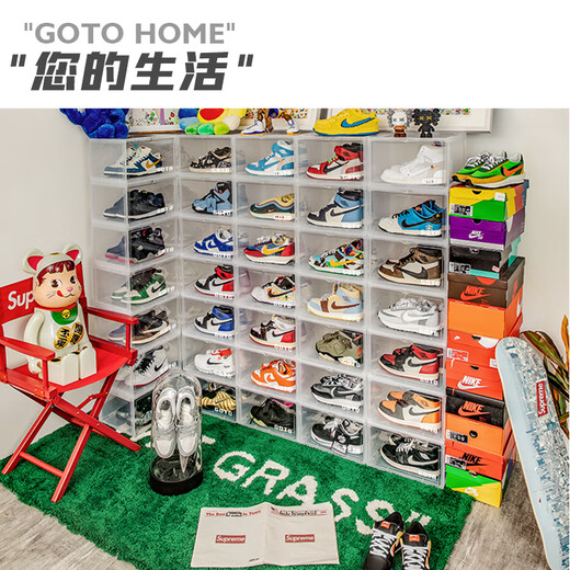 GOTO shoe box storage box shoe storage box side opening acrylic transparent magnetic anti-oxidation storage display wall transparent model 2 sets of 4 (D4)