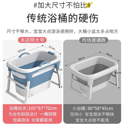 劳可里尼（NOCOLLINY）婴儿洗澡盆可折叠游泳桶 宝宝浴盆儿童洗澡桶家用可坐可躺泡澡桶 【加高72CM~】蓝+游泳圈