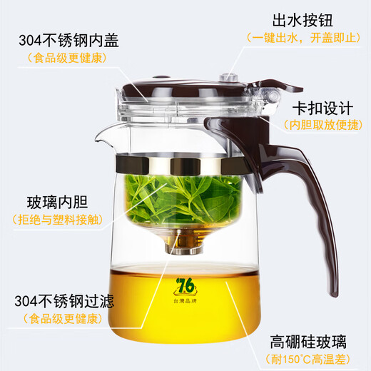 76 Glas innerer Liner fließender Tasse Tee-Separator-Filter Teekanne Presse-Typ Vollfilter-Tee-Set 759 ml+Teeschale+4 kleine Tassen