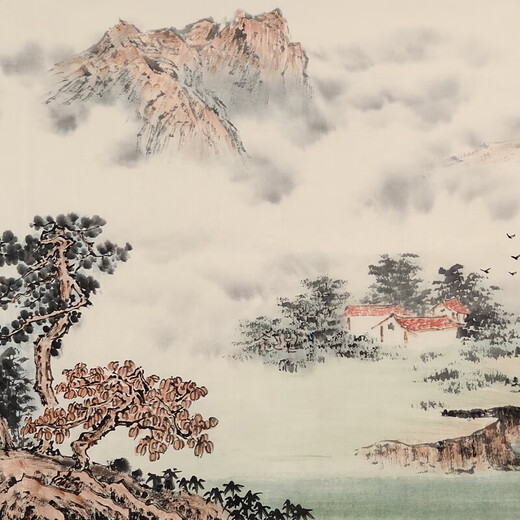 Langcaifang ink landscape painting hand-painted office study tea room living room Chinese style hanging picture framed high-end traditional Chinese painting authentic A Chenxiao framed 168*48cm (recommended)