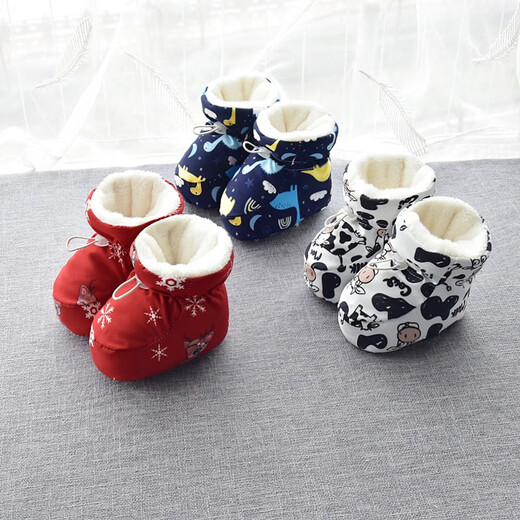 Dora Mag Baby-Baumwollschuhe plus samtweiche Sohle-Schuhe für Neugeborene 0-12 Monate im Herbst und Winter, die Baumwollausschnitten und -verdickung des Babys, Schuhfußabdeckung, Schneeflockenhirsch [mit Waterfestigkeit des Samtes] Größe 12 (innere Länge 11 cm) empfohlen 0-6 Monate empfohlen