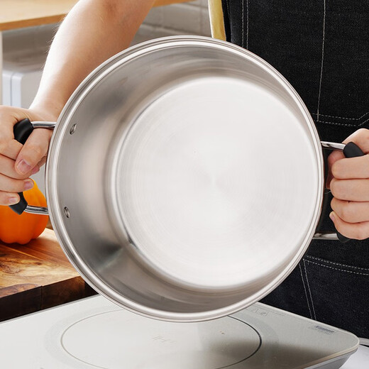 Shunda (SND) Japanese steamer 304 stainless steel thickened double bottom single layer multi-purpose soup pot open flame induction cooker universal 24cm
