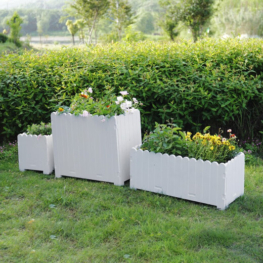 Flower box outdoor courtyard balcony vegetable planting plastic anti-corrosion flower trough extra large rectangular fence custom planting box white length, width and height 96*24*48cm