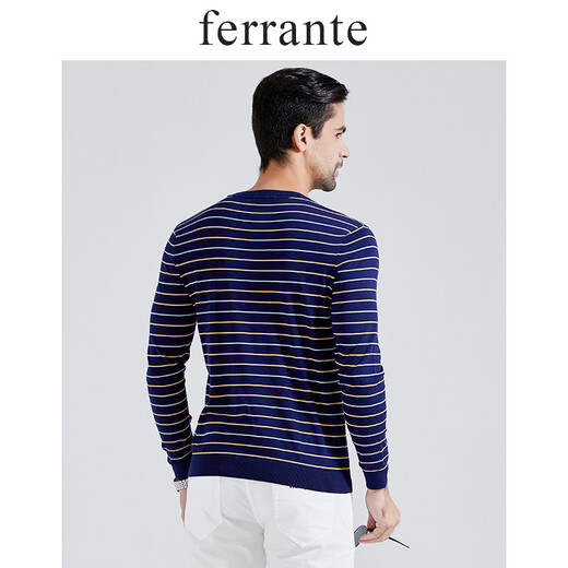 ferranteFerrante费兰特男士时尚休闲条纹针织圆领含桑蚕丝长袖T恤6172-57 蓝条 180/52/XL