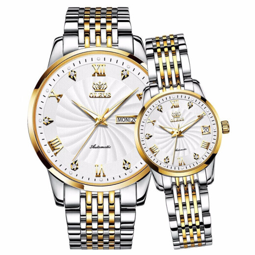 Relojes de pareja certificados suizos de Olevs (Olevs), un par de relojes mecánicos totalmente automáticos, tendencias impermeables y luminosas, los diez mejores relojes famosos, relojes de hombres y mujeres, letras libres de Olevs6630 para parejas,