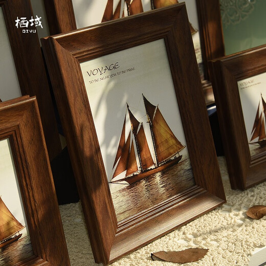 Qiyu American 8-inch photo frame table hanging wall vertical and horizontal photo frame mounting A4 certificate frame custom photo frame plus photo walnut color 6 inches (photo 10.2cm*15.2cm)