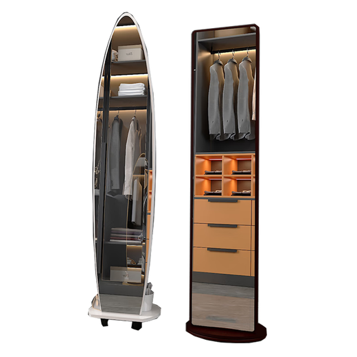 
Zhenjinfang dressing mirror full-body mirror floor-standing mirror rotatable and mobile fitting mirror home bedroom hanging clothes multi-functional vertical mirror oval + simple style + white + no hanging clothes storage