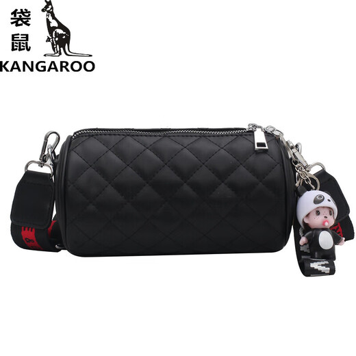 Kangaroo (KANGAROO) Personalized Diamond Texture Pillow Bag for Women New Wide Shoulder Strap Fashionable Mom Cylinder Bag in versatile Women's Crossbody Green + Pendant]