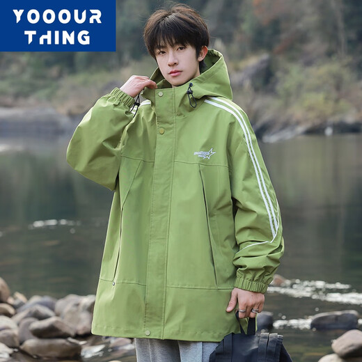 YOOOURTHING山系冲锋工装上衣男女春秋新款城市轻户外夹克男刺绣连帽外套男 CYJK9276-极光紫 XL建议120-145斤