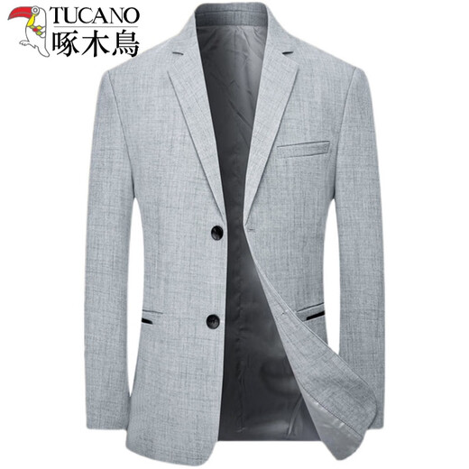 Woodpecker light luxury high-end suit men's jacket spring and autumn new business casual young and middle-aged linen thin solid color suit light blue DL18302 Woodpecker 180 140-155Jin Jin equals 0.5 kg
