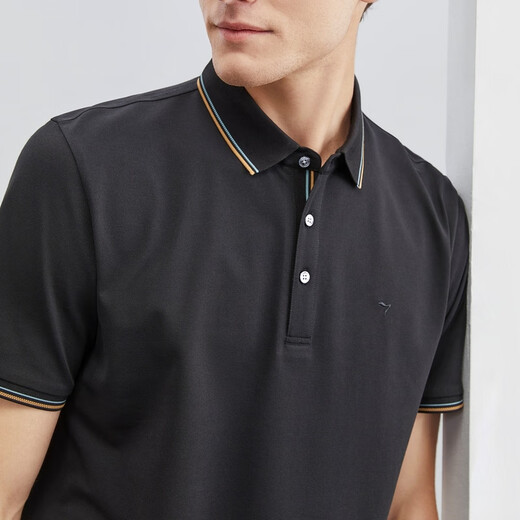 Qipai polo shirt men's short-sleeved thin business casual lapel polo shirt 5A antibacterial/2A anti-mite 1JT70130 Black L