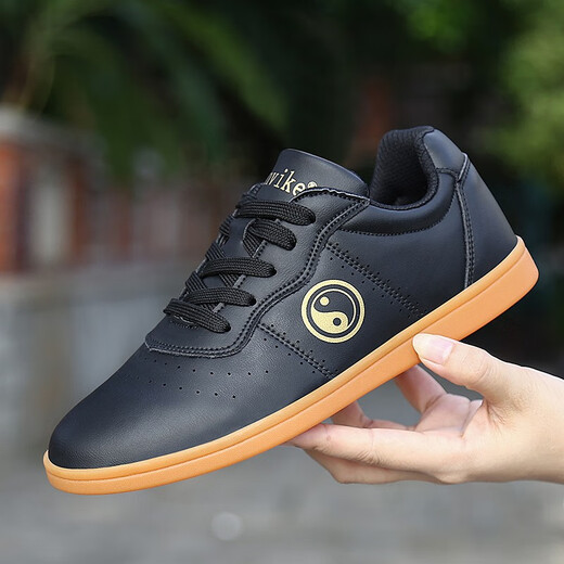 Harroman Tai Chi shoes new soft leather lightweight breathable non-slip beef tendon soles men and women morning exercises and performing martial arts Tai Chi sports shoes 9789 black 36
