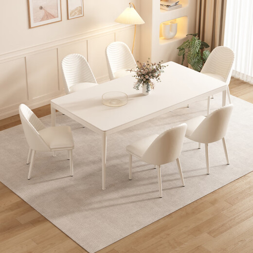 Mesa de comedor de Pashaman estilo crema francesa mesa panorámica de comedor panorámico y silla Combinación sala de estar simple mesa de comedor rectangular pequeña 1043y [crema blanco] 1047p# silla de comedor de oratrones cuatro combinación