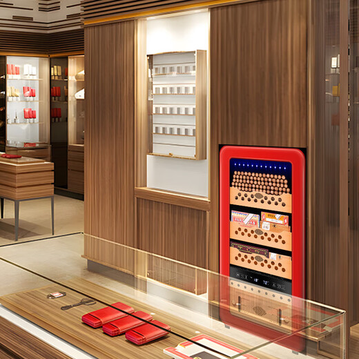 Cigarloong (CIGARLOONG) 48HC cigar cabinet with constant temperature and humidity Spanish cedar wood shelf naked alcoholized activated carbon ammonia removal curved small household silent inverter compressor cigar humidor 48HC red cedar wood shelf + curved + constant temperature and humidity cigar cabinet