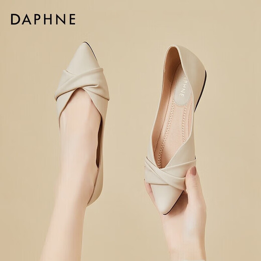 Daphne Single -Schuhe für Frauen im Sommer speicherte Zehen Temperament Flache Schuhe bequem und vielseitige Frauenschuhe 4022101132 Beige 38