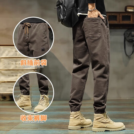 真维斯（JEANSWEST）休闲裤男士2025春秋季新款松紧腰束脚宽松运动九分工装裤子夏季男 689深灰 常规 M 90-110斤
