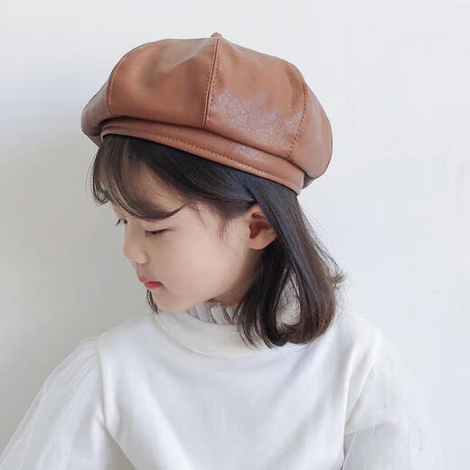 UKCF children's beret four seasons Korean style children's hat girls beret baby ins fashion octagonal painter hat burgundy 49-52CM (reference 3-7 years old)