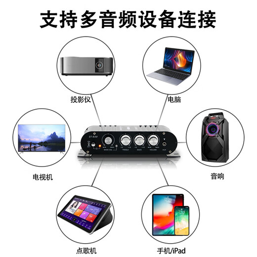 LDZS new high-power mini small hifi amplifier home fever high-fidelity 2.1 channel 12V automotive amplifier ST838 black (with 12V adapter)