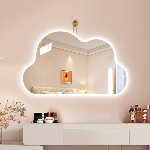 巴布奇云朵化妆镜异形led卧室梳妆台镜子挂钩挂墙式壁挂装饰镜智能带灯 边缘透光-单触三色款 749mm*462mm