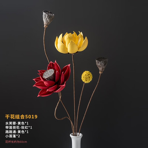 荣弘发干花花束真花装饰摆件荷花风干莲蓬天然莲藕禅意插花中式客厅摆设 干花组合 5008