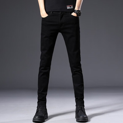 Cotton jeans men's spring and autumn men's high-end black slim-fitting pants trendy brand men's pants stretch casual long pants men 902 black regular size 32 (140Jin[Jin equals 0.5 kg]-145Jin[Jin equals 0.5 kg])