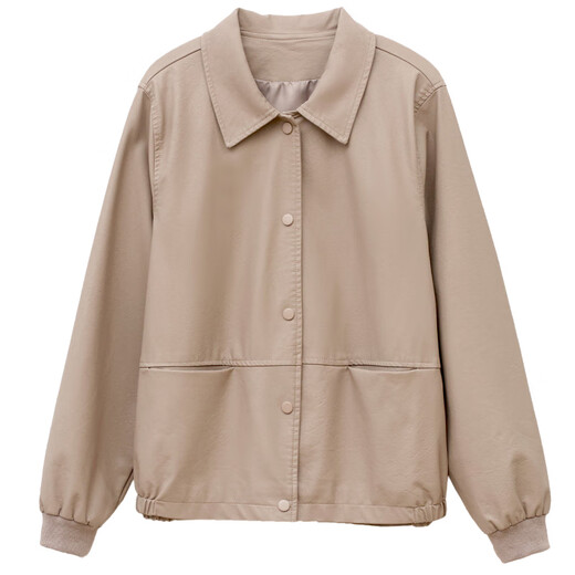 LEDIALYI short leather jacket for women 2025 spring and autumn new style middle-aged and small casual temperament age-reducing leather jacket top coffee color M (recommended 100-115 Jin Jin equals 0.5 kg)