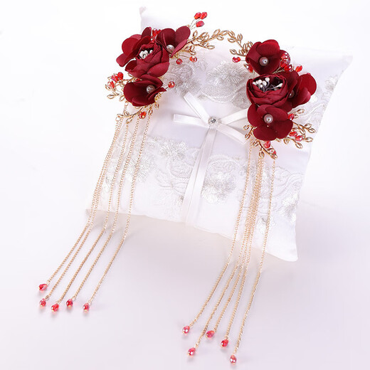 Rongxia hairpin, red flower hairpin, handmade tassel headdress, bridal toast attire, cheongsam hair accessories, red