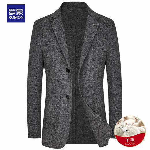 Romon Wool Suit Men's Korean Slim Casual Suit Jacket Men's Autumn and Winter Thick Youth and Middle-aged Solid Color Business Light Luxury Double-sided Woolen Single Suit Men's Gray 180