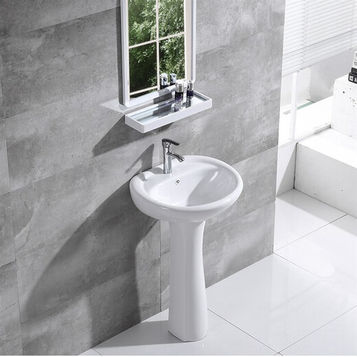 Pillar washbasin, pedestal basin, integrated floor-standing washbasin, small apartment bathroom, ceramic balcony basin, household F style pedestal basin + drain