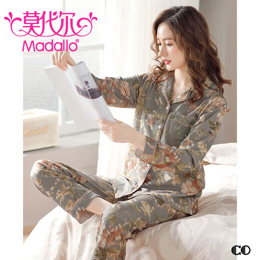 Modal [same style for counter] pajamas women's spring and autumn pure cotton long sleeve cotton large size new thin home clothing set 9906 (160/M size) recommended to wear weight 80-100 Jin [Jin equals 0.5 kg]