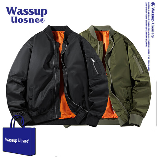 WASSUP UOSNE trendy brand ma1 bomber jacket for men and women American retro casual jacket spring and autumn loose baseball uniform for men 2029J military green (spring and autumn) 2XL (recommended 160-180Jin Jin equals 0.5 kg)