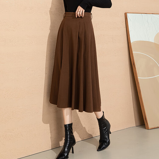 Fanzhen skirt for women 2023 autumn and winter mid-length hip-covered skirt to make slim umbrella skirt temperament versatile A-line skirt Khaki 2XL