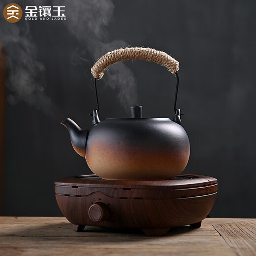 Gold inlaid jade teapot for boiling water and making tea, retro lifting beam electric ceramic stove, large capacity indoor rich water boiling kettle 850ML