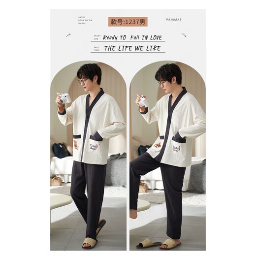 Shanshili buy one get one free couple pajamas for women autumn and winter cotton long-sleeved cardigans Korean style men's pajamas home wear spring long-sleeved cardigans of 1234 two sets of prices women's 3XL and men's 3XL