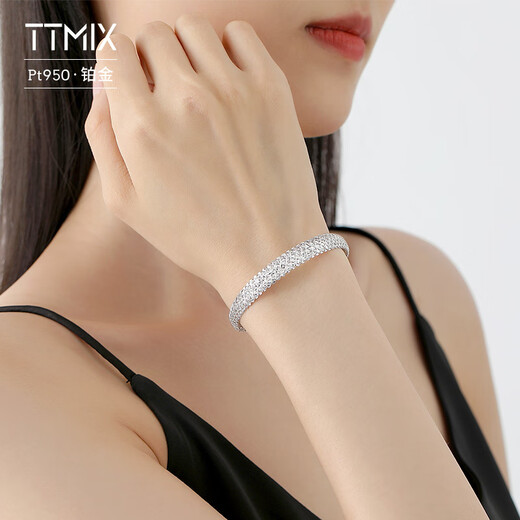 TTMIX Brilliant Starlight Platinum Bracelet PT950 Platinum Temperament Fashion Bracelet Wire Bracelet Birthday Gift 56mm Weight 15.26g Width 10.1mm