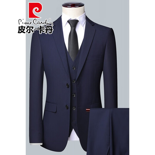 Pierre Cardin Suit Suit Men's Slim Suit Jacket Business Formal Suit Men's Professional Wear Groom and Groomsman Formal Knitted 605-Navy Blue Three-piece Suit (Suit + Vest + Pants) L 175 Recommended weight 115-130 Jin Jin equals 0.5 kg